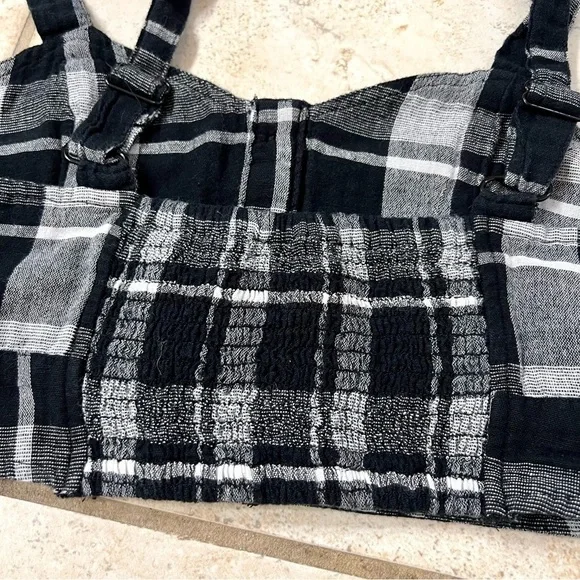 American Eagle Linen Black Plaid Crop Top Size S Bustier. - Picture 6 of 7